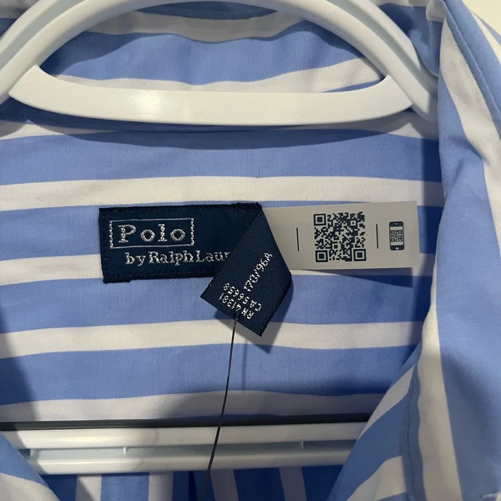 Polo Ralph Laurent Relaxed Fit Striped Cotton Shirt | Blue/White Stripe | size 8 - Picture 7 of 11